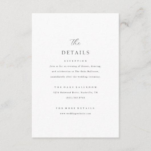 Minimale Elegante Trouwdetails Informatie Informatiekaartje (Voorkant)