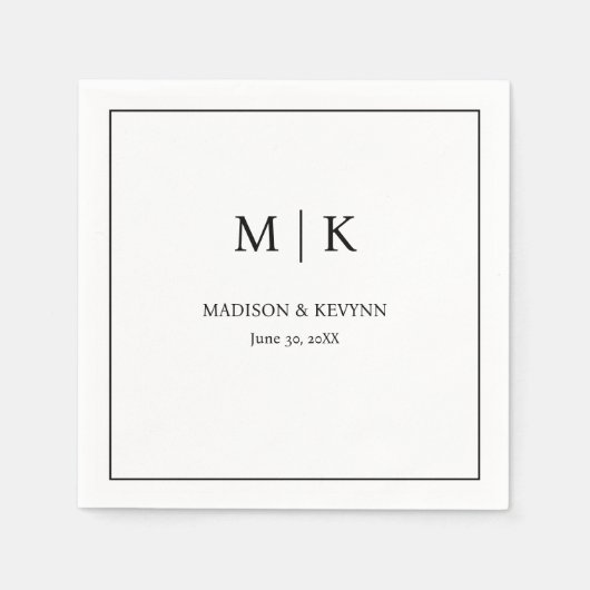 Minimale & Elegante Witte en Zwarte Monogram Huwel Servet (Voorkant)