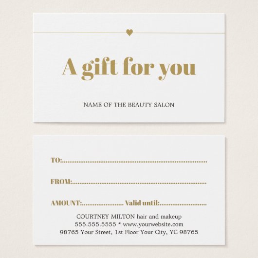 Minimale Elegante Witte Faux Gouden Lijn Hart Scho Visitekaartje (Voorkant /achterkant)