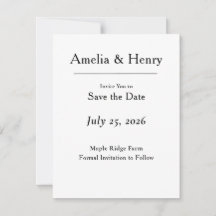 Minimale Elegante Witte Save the Date Kaart