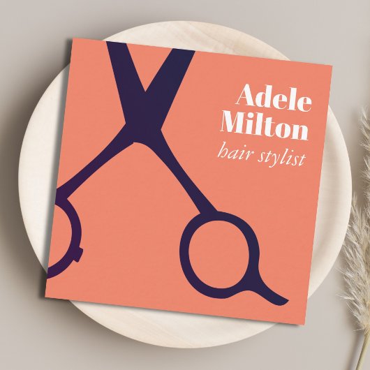 Minimale Elegante Zalmblauwe Schaar Haarstylist Vierkante Visitekaartje