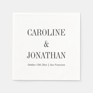 Minimale Elegante Zwarte Witte Serif Trouwnamen Servet
