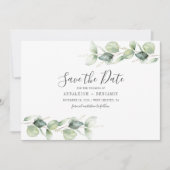 Minimale elyptusbladeren botanische bruiloft save the date (Voorkant)