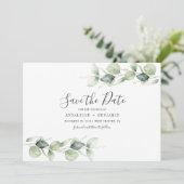 Minimale elyptusbladeren botanische bruiloft save the date (Staand voorkant)
