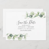 Minimale elyptusbladeren botanische bruiloft save the date (Voorkant / Achterkant)