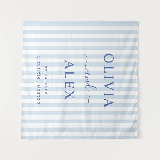 Minimale en Chic Blauwe Franse Persoonlijke Trouwd Wandkleed (Voorkant (horizontaal))