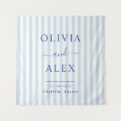 Minimale en Chic Blauwe Franse Persoonlijke Trouwd Wandkleed (Voorkant)