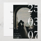 Minimale en chic zwart-wit save the date kaart (Voorkant / Achterkant)