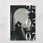 Minimale en chic zwarte en witte save the date kaart (Voorkant)