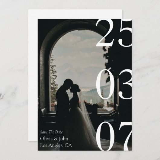 Minimale en chic zwarte en witte save the date kaart (Voorkant / Achterkant)