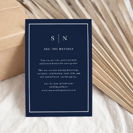 Minimale en chique Border Navy Blue Wedding Detail Informatiekaartje