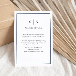 Minimale en chique Border Navy Blue Wedding Detail Informatiekaartje