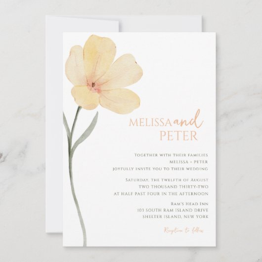 Minimale en chique Floral Wildflower bruiloft Kaart (Voorkant)