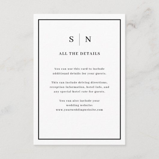 Minimale en chique grens | Wedding Guest Details Informatiekaartje (Voorkant)