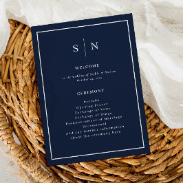 Minimale en chique marine blauw met grens bruiloft programma