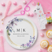 Minimale en chique Paarse Gouden Bloemen | Bruilof Papieren Bordje (Feest)