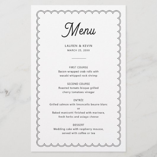 Minimale en eenvoudige scalloped border-menukaart (Voorkant)