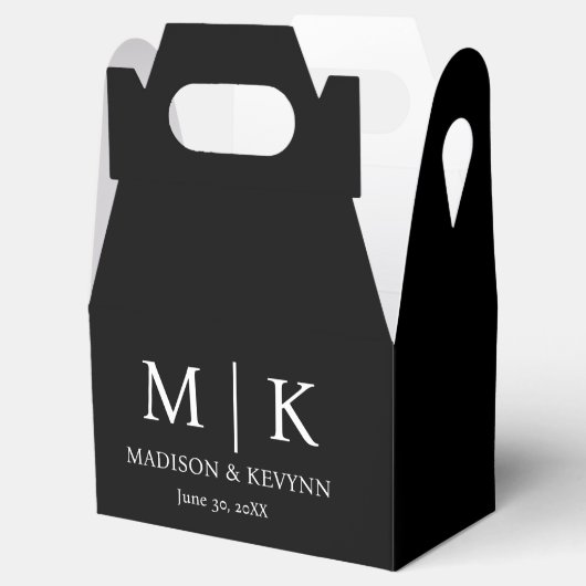 Minimale en elegante zwarte en witte monogram brui bedankdoosjes (Geopend)