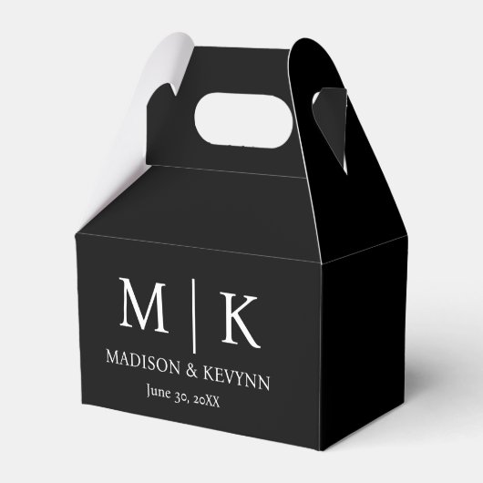 Minimale en elegante zwarte en witte monogram brui bedankdoosjes (Voorkant Zijde)