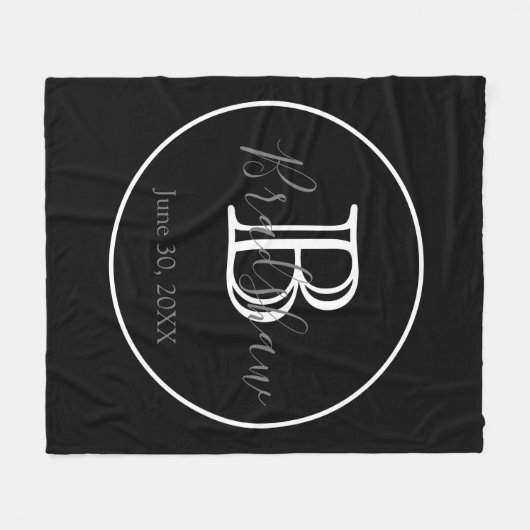 Minimale en elegante zwarte en witte monogram brui fleece deken (Voorkant (Horizontaal))