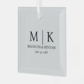 Minimale en elegante zwarte en witte monogram brui glas ornament (Voorkant links)
