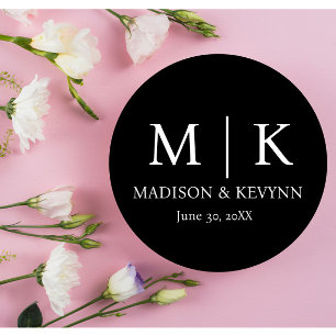 Minimale en elegante zwarte en witte monogram brui ronde sticker