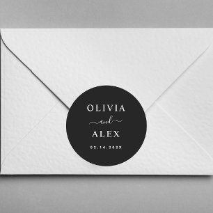 Minimale en elegante zwarte en witte monogram brui ronde sticker