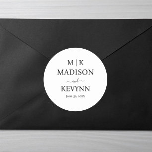 Minimale en elegante zwarte en witte monogram brui ronde sticker
