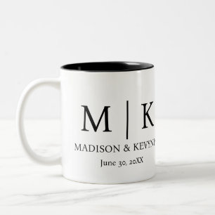 Minimale en elegante zwarte en witte monogram brui tweekleurige koffiemok