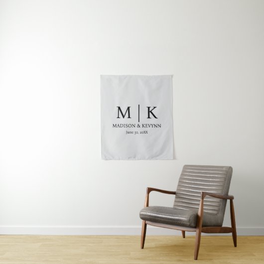 Minimale en elegante zwarte en witte monogram brui wandkleed (In situ)