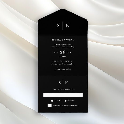 Minimale en grafische zwart | Weddenschap All In One Uitnodiging