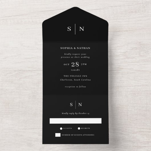 Minimale en grafische zwart | Weddenschap All In One Uitnodiging (Binnen)