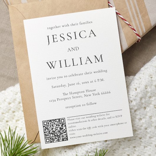 Minimale en moderne bruiloft met QR-code Kaart