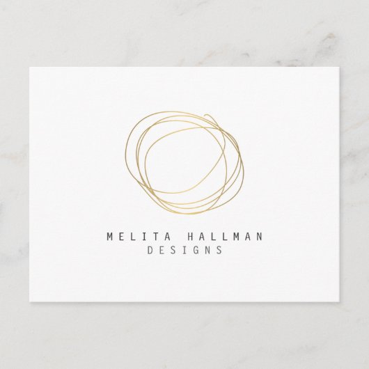 Minimale en moderne Gold Designer Scribble Logo Briefkaart (Voorkant)