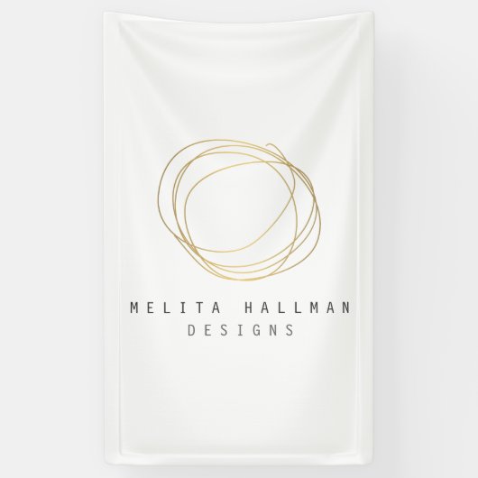 Minimale en moderne Gold Designer Scribble Logo Spandoek (Verticaal)