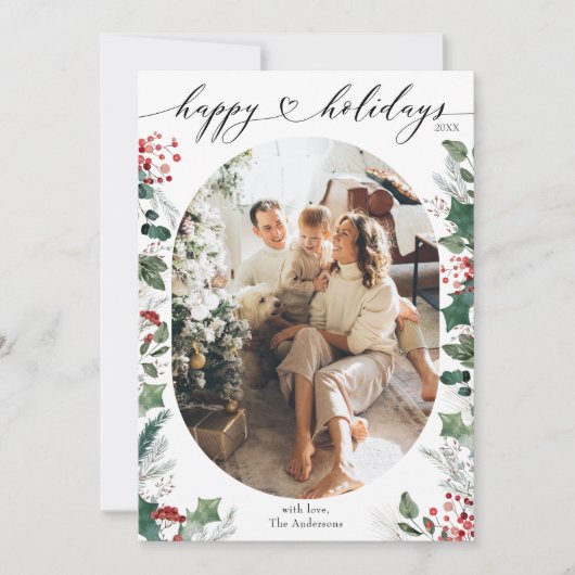 Minimale enkele foto wit rood feestdagenkaart (Voorkant)