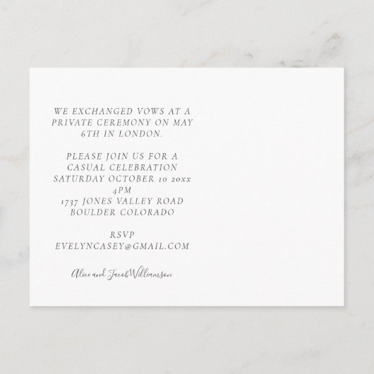 Minimale esthetische zwarte foto en witte foto ver aankondigingskaart (Achterkant)