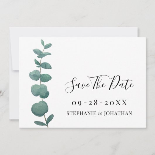 Minimale eucalyptus bruiloft Opslaan van de datum  Save The Date (Voorkant)