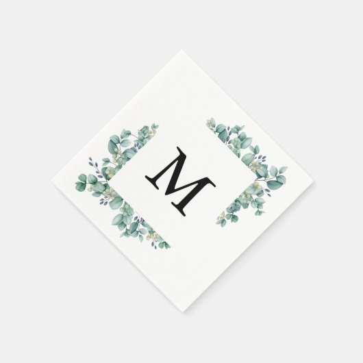 Minimale Eucalyptus Groene Blad Monogram Bruiloft Servet (Hoek)