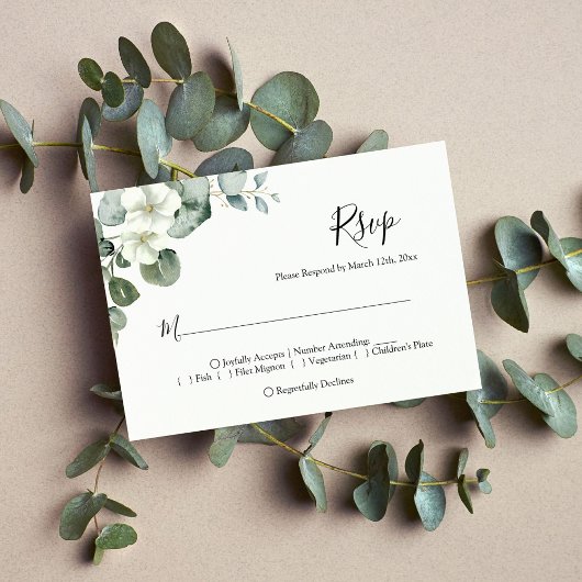 Minimale Eucalyptus Leaves Greenery Wedding RSVP Kaartje