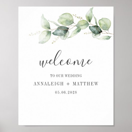 Minimale Eucalyptus Leaves Script Weddenschap Poster (Voorkant)