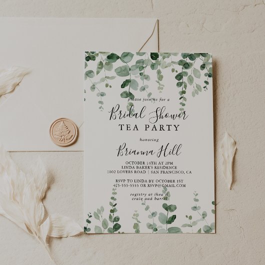 Minimale Eucalyptus Vrijgezellenfeest Tea Party Kaart
