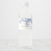 Minimale eucalyptusbladeren Gold Dusty Blue Weddin Waterfles Etiket (Voorkant)