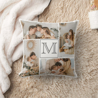 Minimale Familie Fotocollage Aangepaste Monogram G Kussen