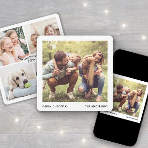 Minimale familienaam & jaar kerstfoto-collage feestdagenkaart