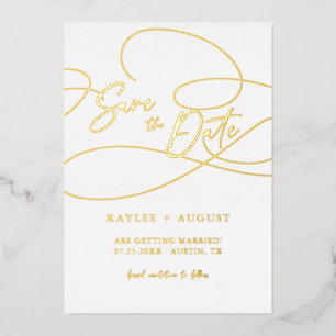 Minimale fancy script "Save The Date" trouwfoto Folie Uitnodiging