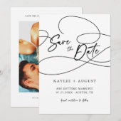 Minimale fancy script "Save The Date" trouwfoto Save The Date (Voorkant / Achterkant)