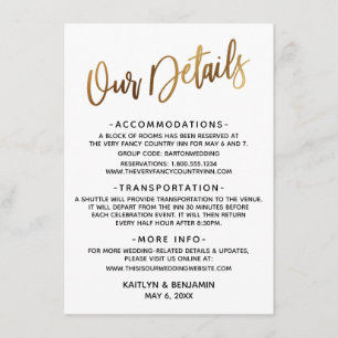 Minimale Faux Gold-typografie Onze gegevens Informatiekaartje