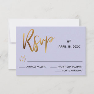 Minimale Faux Gold Typography Lavender Wedding RSVP Kaartje