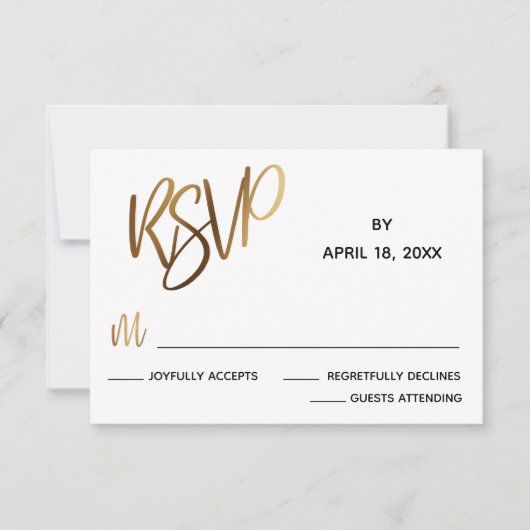 Minimale Faux Gold Typography Wedding RSVP Card Kaartje (Voorkant)